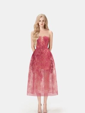 Montsand Red Beaded Lace Gown  Unworn with Tags